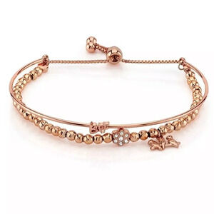 NWT Best Friends Rose Gold Tone Silver P "BFF" Bird Crystal Charm  Bracelet NWT